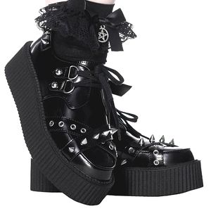 Killstar Twisted Creepers, black faux-leather punk lace up shoes size 7